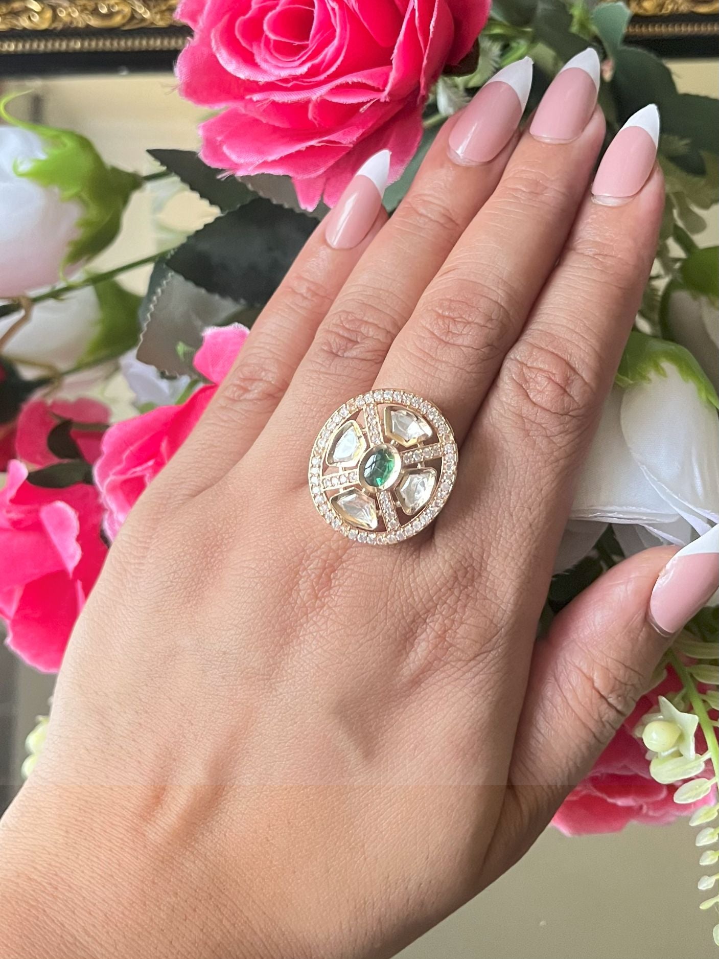 Shop Yamini Gold Finish Kundan Adjustable Ring online in India. Shop from an exclusive range of zircon, CZ, AD, Kundan rings, solitaire ring, cocktail rings. 