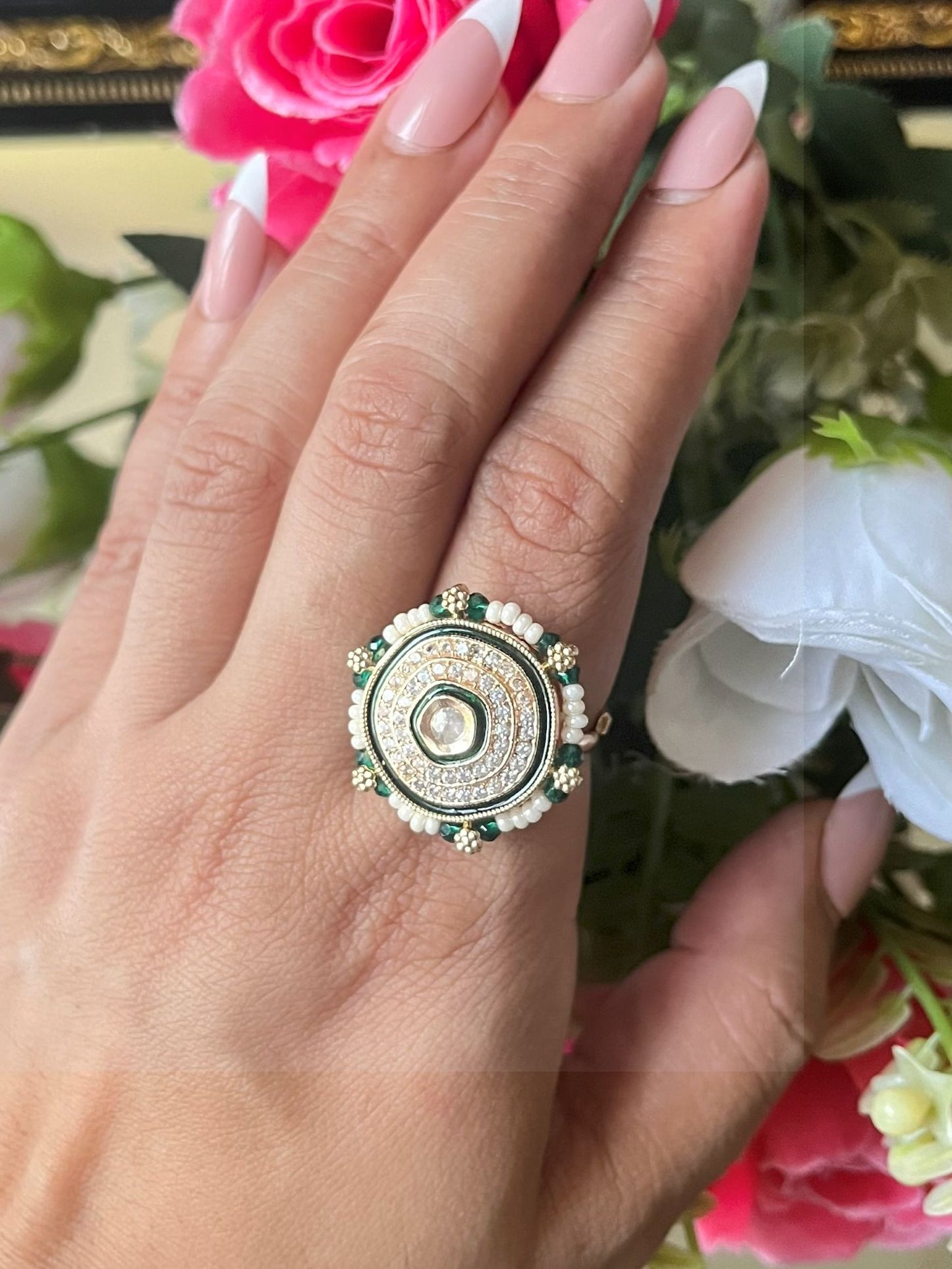RG25A027 Nandini Beads And AD Cocktail Ring