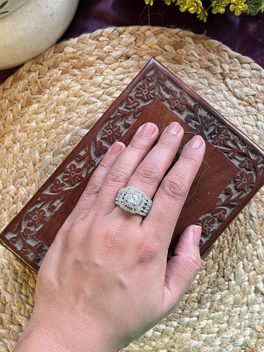 Shop Tiffany Solitaire Look AD Stone Engagement Ring online in India. Shop from an exclusive range of zircon jewellery, AD bridal wedding jewellery, AD rings & AD earrings. 