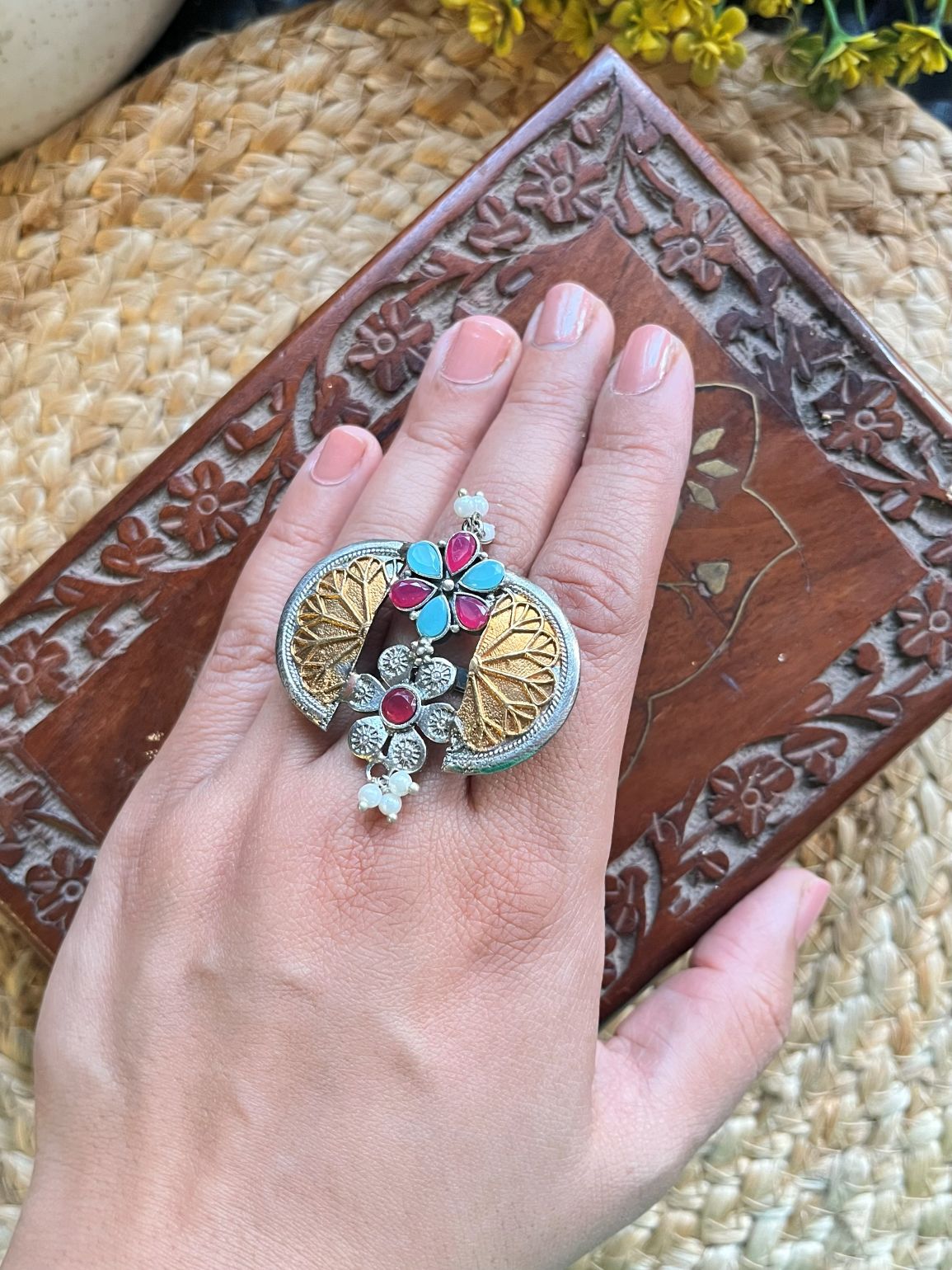 Shop Ishita Dual Tone Oxidised Ring online in India. Shop from an exclusive range of oxidised jewellery, oxidised earrings, oxidised rings in affordable price. 