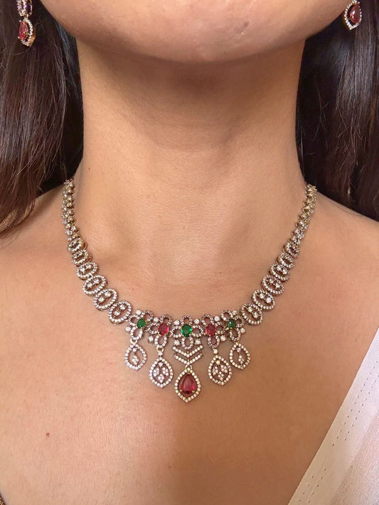 Shop multicolor boond antique gold AD necklace set online in India. Shop from an exclusive range of jewellery, gold imitation necklace, brass necklace for weddings. -full view