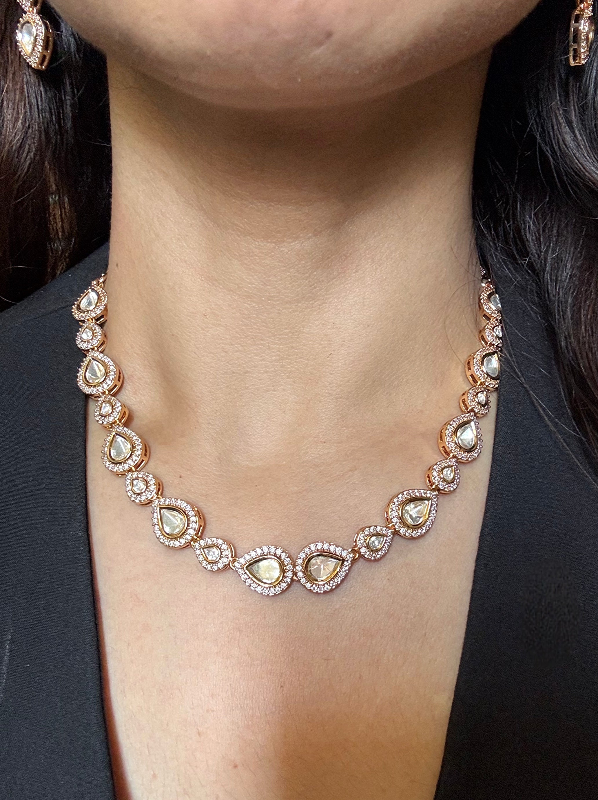 Buy AD kundan string with earrings online in India. Shop an exclusive range of zircon jewellery, Indian wedding jewelry, kundan jewellery, AD earrings, AD necklace.-full view